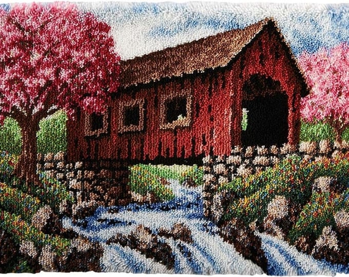 Rug Making Latch Hooking Kit | Covered Bridge Autumn
