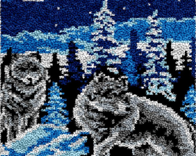 Rug Making Latch Hooking Kit | Two Snow Wolves