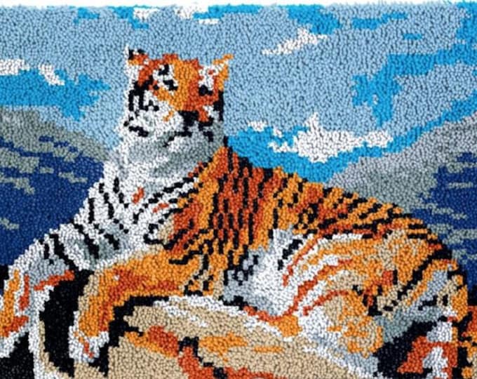 Rug Making Latch Hooking Kit | Tiger on Rocks