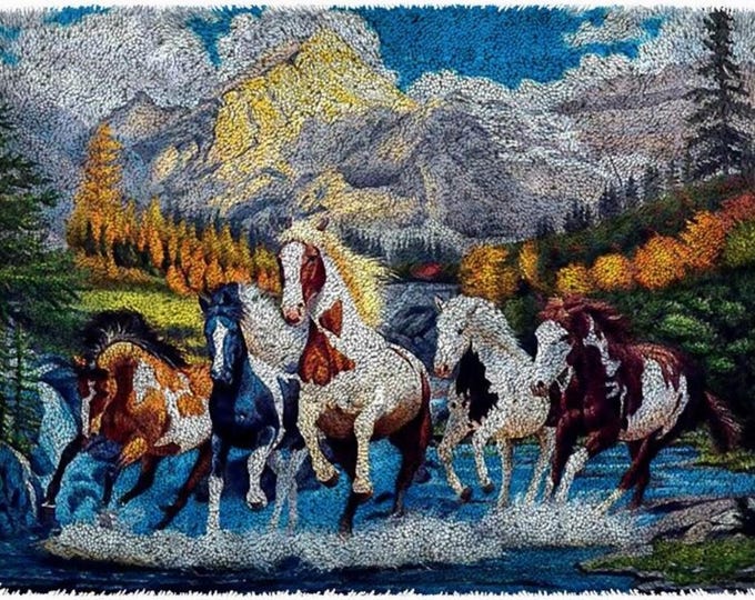 Rug Making Latch Hooking Kit | Horses Galloping in Stream