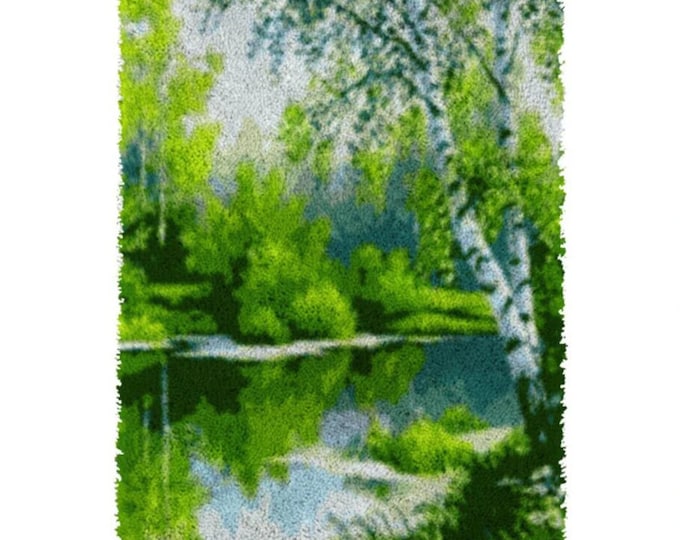 Rug Making Latch Hooking Kit | Birch tree on river
