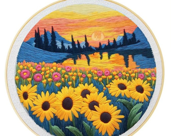 Cross Stitch Needlework Embroidery Kits | Sunflower Scenery (20cm)