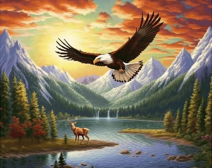 Cross Stitch Needlework Embroidery Kits | Eagle Hunting (printed canvas)