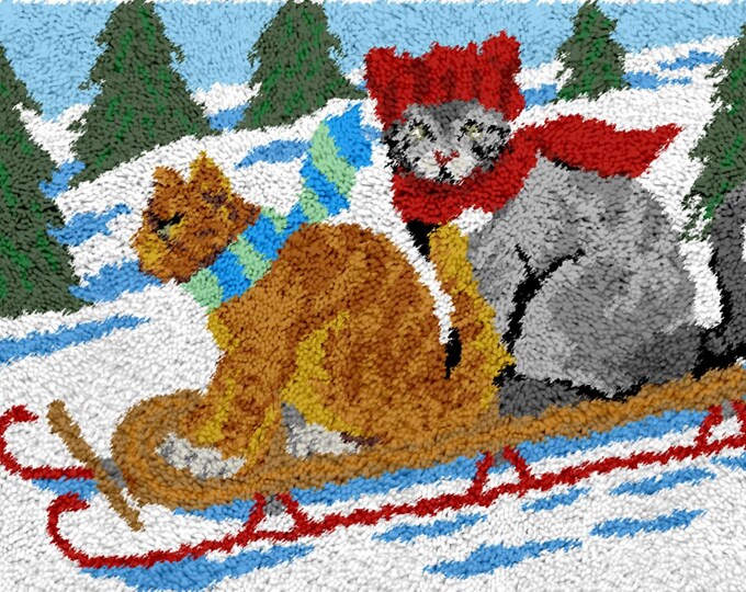 Rug Making Latch Hooking Kit | Cats Sledding