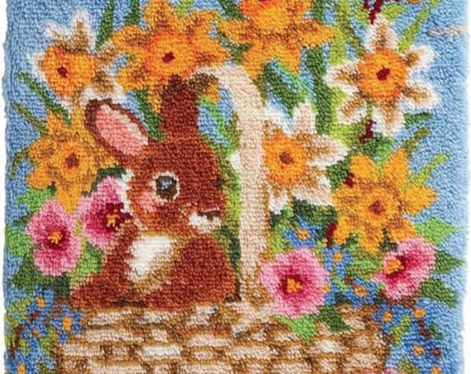 Rug Making Latch Hooking Kit | Rabbit in Basket