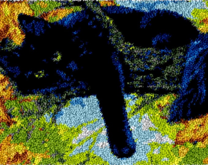 Rug Making Latch Hooking Kit | Black Cat In Tree