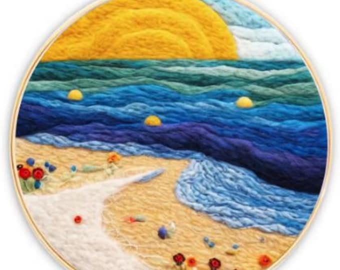 Needle Wool Felting Kit for Beginners | Beach (20 cm with frame)
