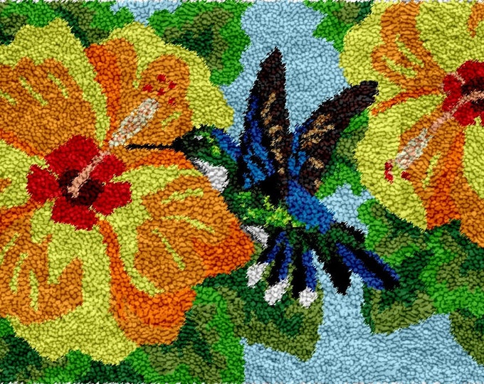 Rug Making Latch Hooking Kit | Hummingbird Yellow Flower