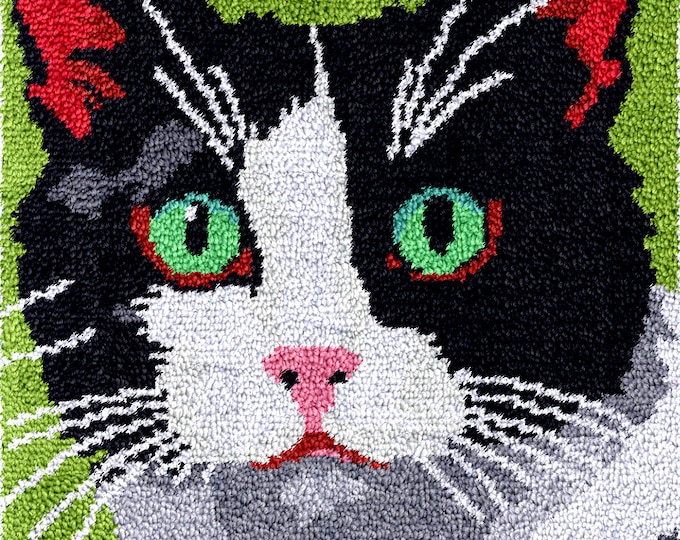 Rug Making Latch Hooking Kit | Black and White Cat