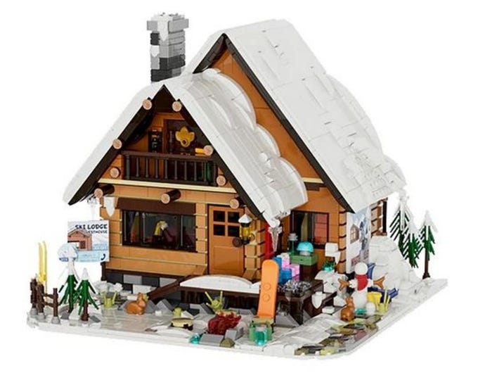 Unique No-Name Building Blocks | Christmas Ski Lodge (with Lights)