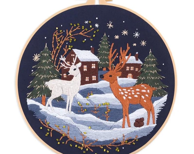Cross Stitch Needlework Embroidery Kits | Reindeer Scenery (20 cm)
