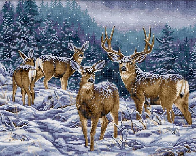 Cross Stitch Needlework Embroidery Kits | Winter Deer (printed canvas)