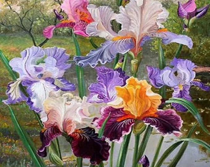 Cross Stitch Needlework Embroidery Kits | Flower Landscape (printed canvas)