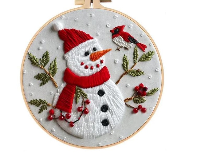 Cross Stitch Needlework Embroidery Kits | Snowman with Cardinal (15 cm)