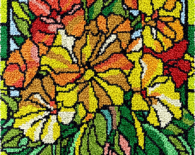 Rug Making Latch Hooking Kit | Stained Glass with Flower