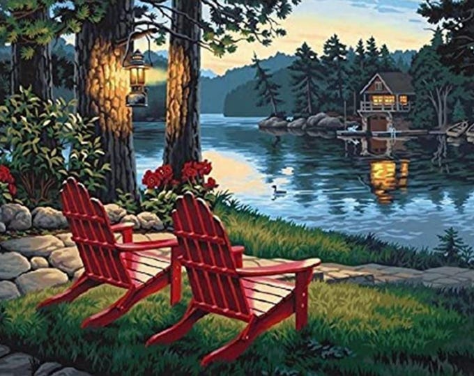 Cross Stitch Needlework Embroidery Kits | Lake Chair (printed canvas)