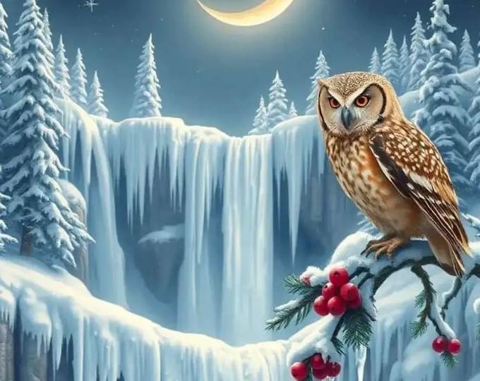 Cross Stitch Needlework Embroidery Kits | Winter Owl (printed canvas)