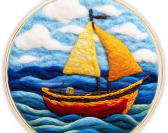 Needle Wool Felting Kit for Beginner | Sailboat (20cm with Frame)