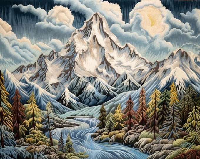 Rug Making Latch Hooking Kit | Mountains with Stream