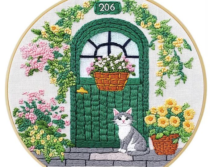Cross Stitch Needlework Embroidery Kits | Cat Front Door (20cm)