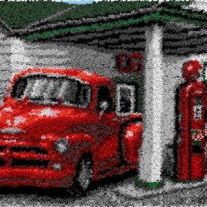Rug Making Latch Hooking Kit | Vintage Gas Station