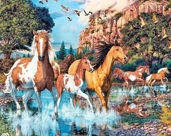 Diamond Painting Kit | Horses in Stream