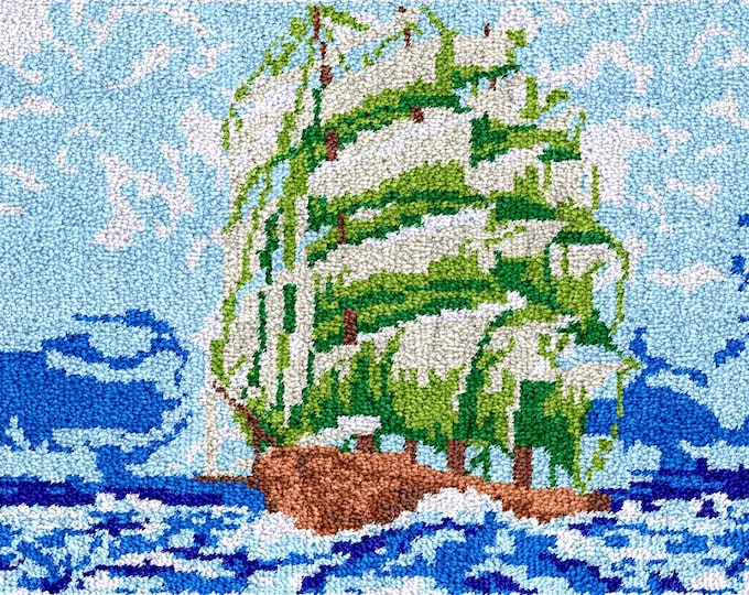 Rug Making Latch Hooking Kit | Green Sailboat