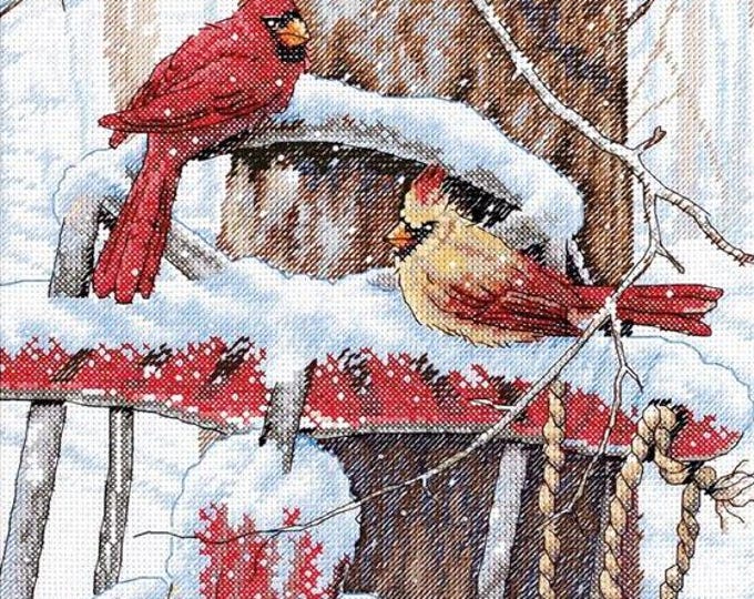 Cross Stitch Needlework Embroidery Kits | Cardinals On Sled (printed canvas)