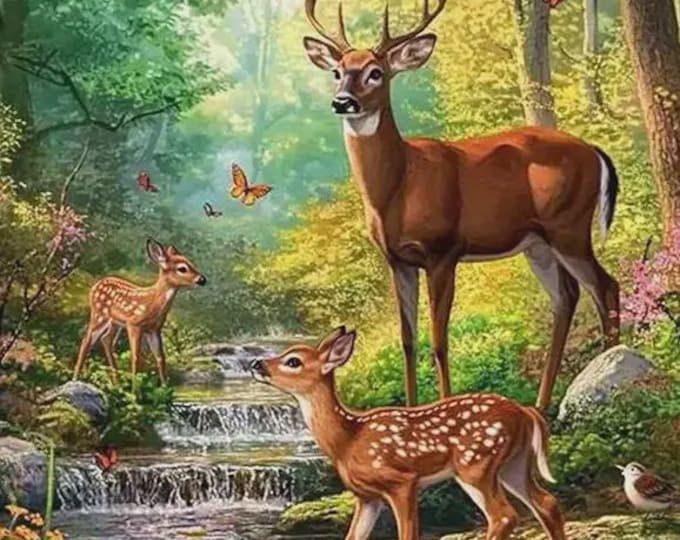Cross Stitch Needlework Embroidery Kits | Deer (printed canvas)