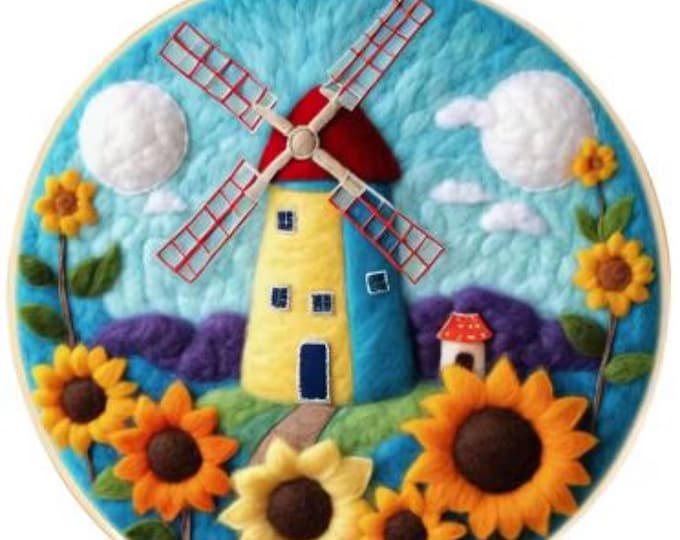 Needle Wool Felting Kit for Beginner | Sunflowers (20cm with Frame)