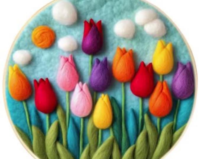 Needle Wool Felting Kit for Beginner | Tulips (20cm with Frame)