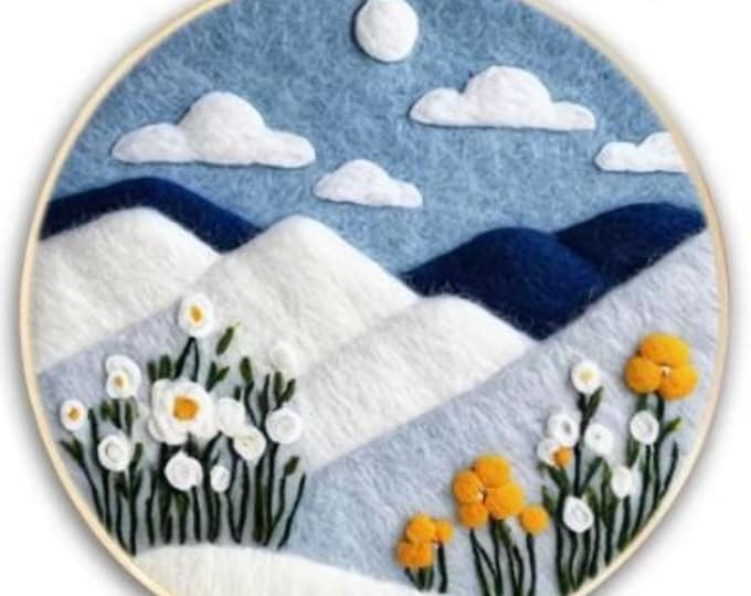 Needle Wool Felting Kit for Beginners | Winter Flowers (20 cm with Frame)
