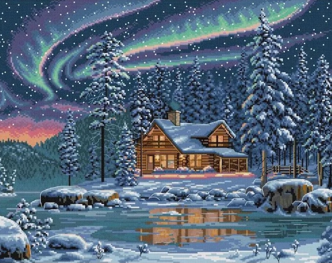 Cross Stitch Needlework Embroidery Kits | Winter Northern Lights (printed canvas)