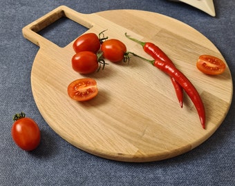 Natural oiled Oak cutting board with handle, serving board 12’’, Classic Oak Board with Handle, Breakfast Board- Handle, Valentines Day Gift