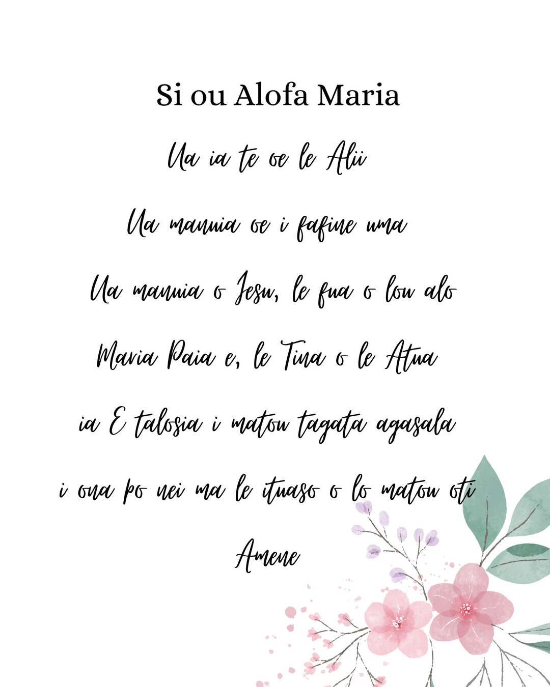 Si Ou Alofa Maria/ Hailmary Prayer samoan Etsy