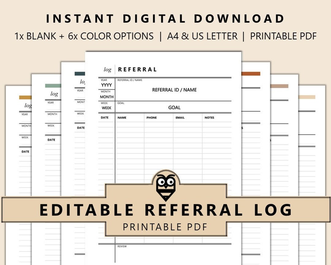 Referral Log Printable Referral Tracker Editable Referral - Etsy