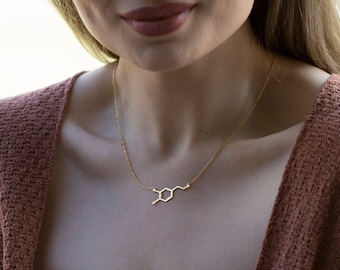 Sterling Silver Dopamine Molecule Necklace, Science Jewelry Gift