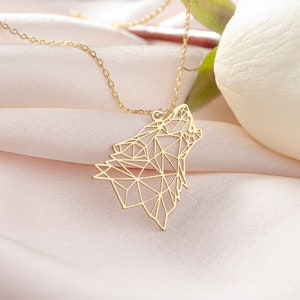 Dainty Howling Wolf Necklace Sterling Silver, Wolf Head Pendant, Gift for Her, Origami Necklace Gold, Geometric Necklace, Birthday Gift