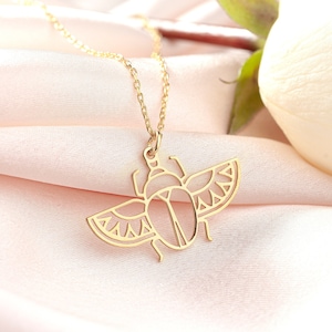 Dainty  Beetle Necklace, Insect Pendant Sterling Silver, Scarab Necklace, Bug Necklace, Egyptian Jewelry, Nature Jewelry, Animal Necklace