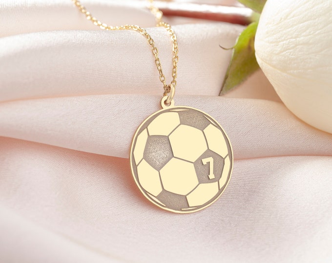 Soccer Necklace, Custom Soccer Ball Pendant, Jersey Number Necklace, Football Necklace, Sports Jewelry, Soccer Charm, Soccer Player Gifts