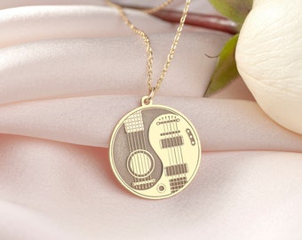Custom Yin Yang Guitar Necklace, Personalized Music Jewelry, Electric Guitar Pendant, Music Gift, Guitar Player Gift, Guitarist Gift