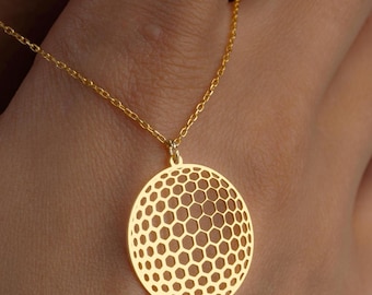 Handmade Sterling Silver Honeycomb Necklace – Geometric Bee Pendant