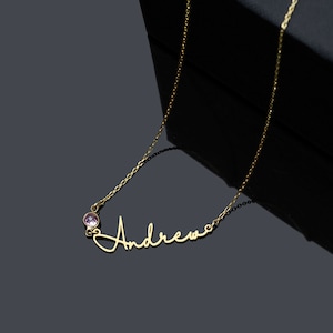 Dainty Name Necklace with Birthstone, 925 Sterling Silver Birthstone Jewelry, Gift for Her, Dainty necklace, Custom Name Necklace Birthstone