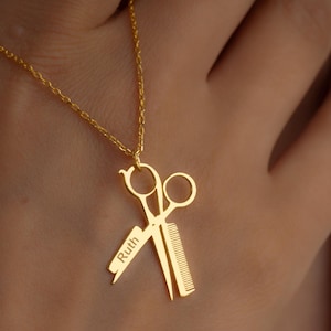 Scissor Name Necklace, Hairdresser Gift, Hairstylist Pendant, Stylist Necklace,  Cosmetologist Pendant, Sewing Jewelry