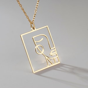 Collier de dessin au trait abstrait, collier de visage de femme, cadeau pour elle, bijoux d’art au trait, collier d’art moderne, collier d’art féministe