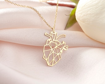 Dainty Anatomical Heart Necklace, 925K Sterling Silver, Medical Jewelry
