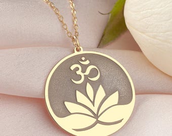Custom Sterling Silver Lotus Flower Om Necklace, Yoga Meditation Pendant