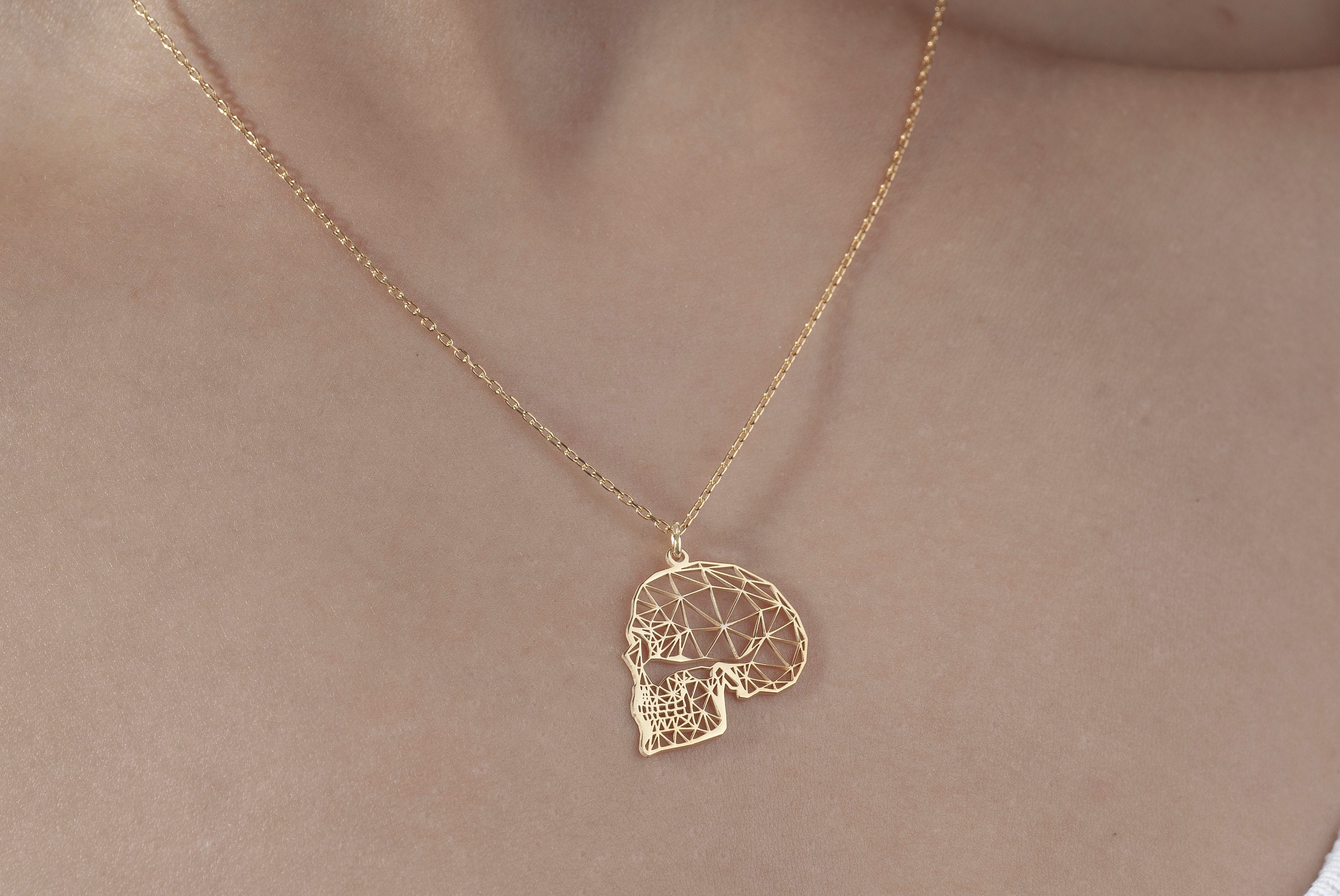 Delicata collana in argento sterling con teschio, ciondolo gotico con scheletro - Italia