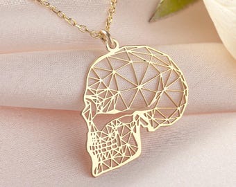 Sierlijke sterlingzilveren schedelketting, gotische skelethanger