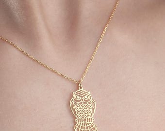 Sterling Silver Dainty Owl Necklace, Boho Jewelry